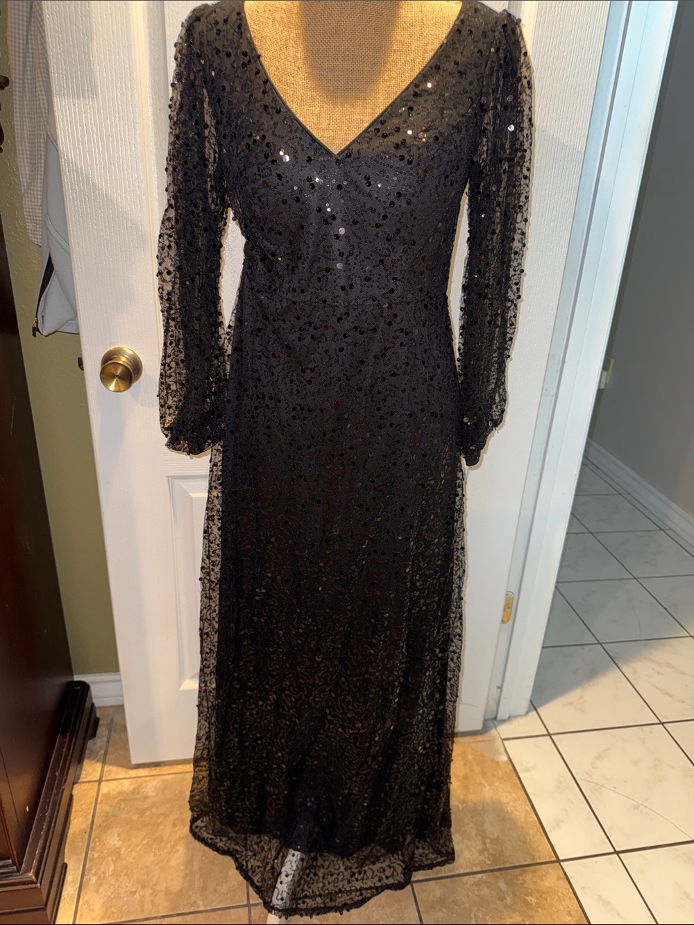 Ever Pretty Black Long-Sleeve Sequin Evening Gown
